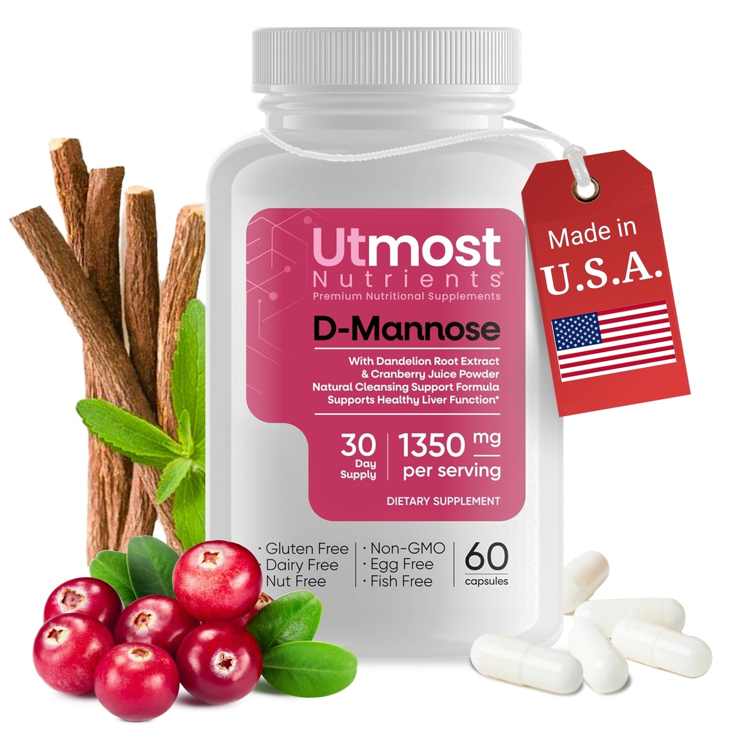 D-Mannose, Cranberry Juice Powder, Hibiscus Extract and Dandelion Root Extract